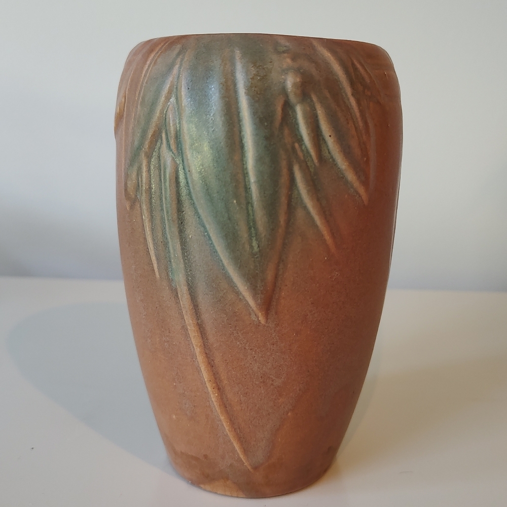 McCoy Pottery Vintage Matte Leaves And Berries Flower Vase Brown And Green 1930s